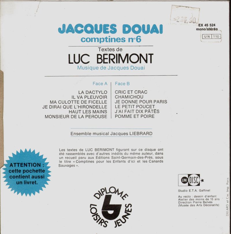 45T EP Jacques Douai - Comptines de Luc Berimont - vers 1973 -2.jpg