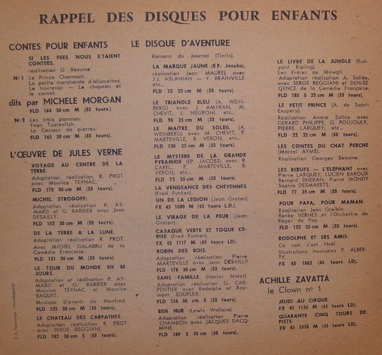 Index &quot;Rappel des disques pour enfants&quot; - 45T Livre-Disque - Babar - 1957