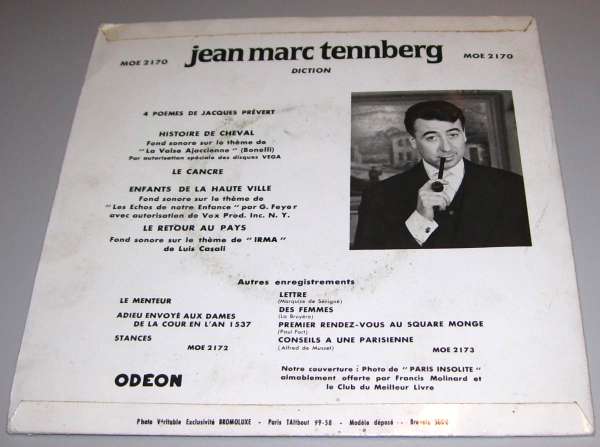 45T EP - Jean Marc Tennberg - Jacques Prévert - Poèmes - 1958