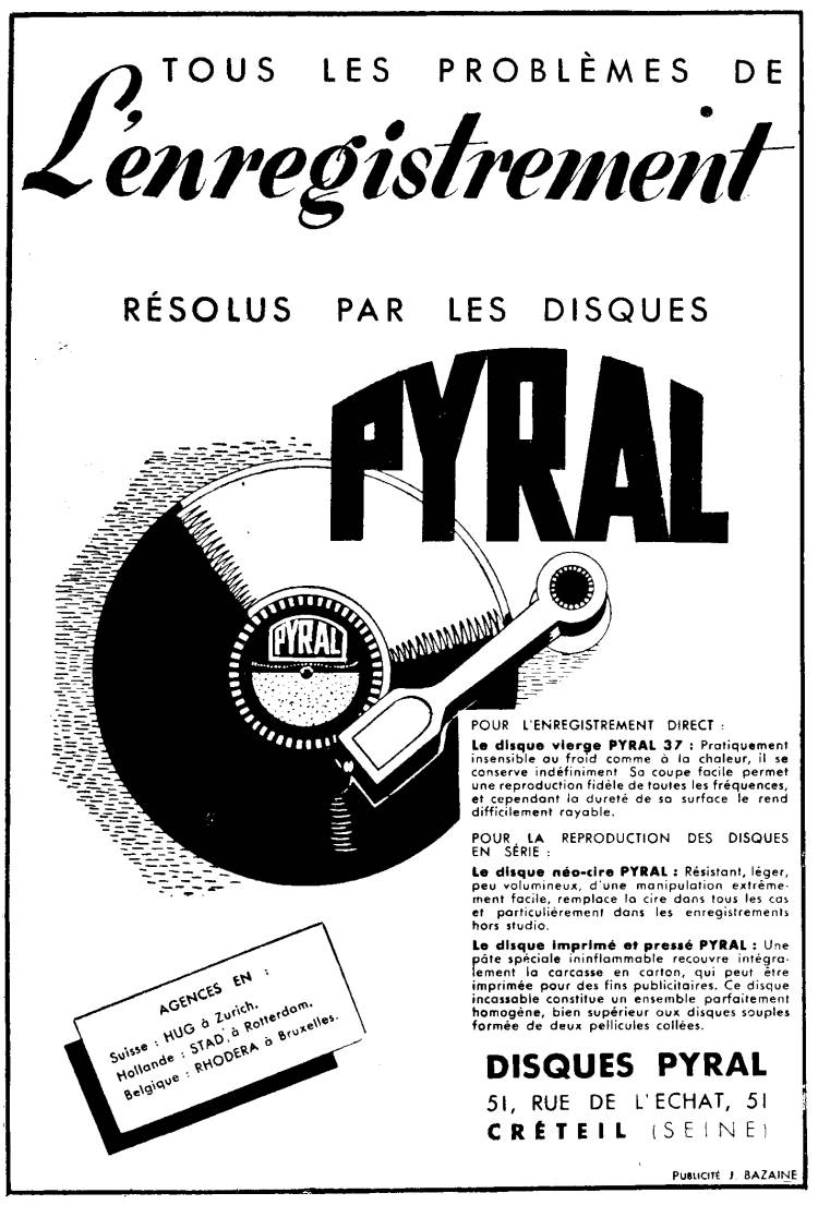 Disque pour Enregistrement PYRAL - 1937