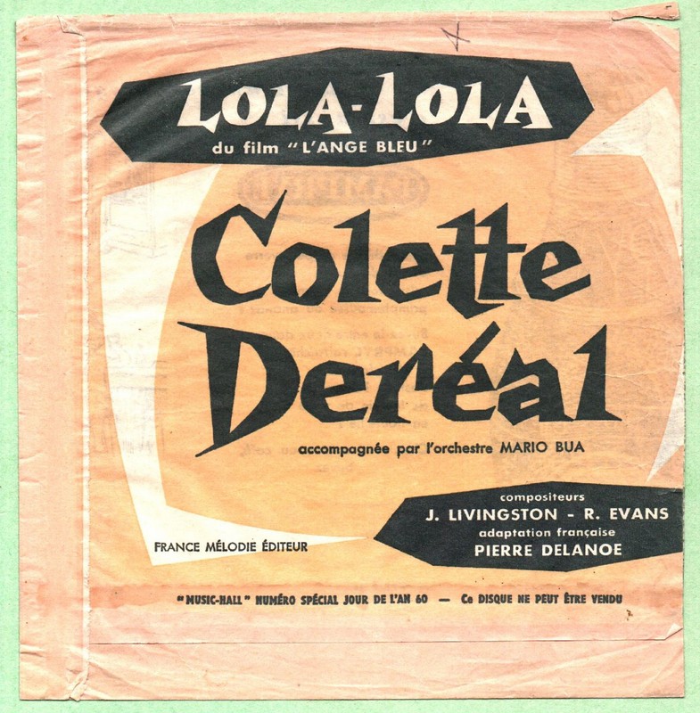 Colette DEREAL. Lola-Lola. 45T pub souple PAMPRIL FRANCE MELODIE. 1960.   (R1).jpg