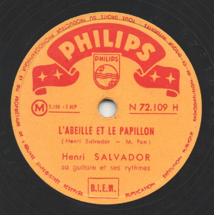 Henri SALVADOR. L'Abeille et le Papillon. 78T. 25cm PHILIPS N 72.109 H.  1952..jpg