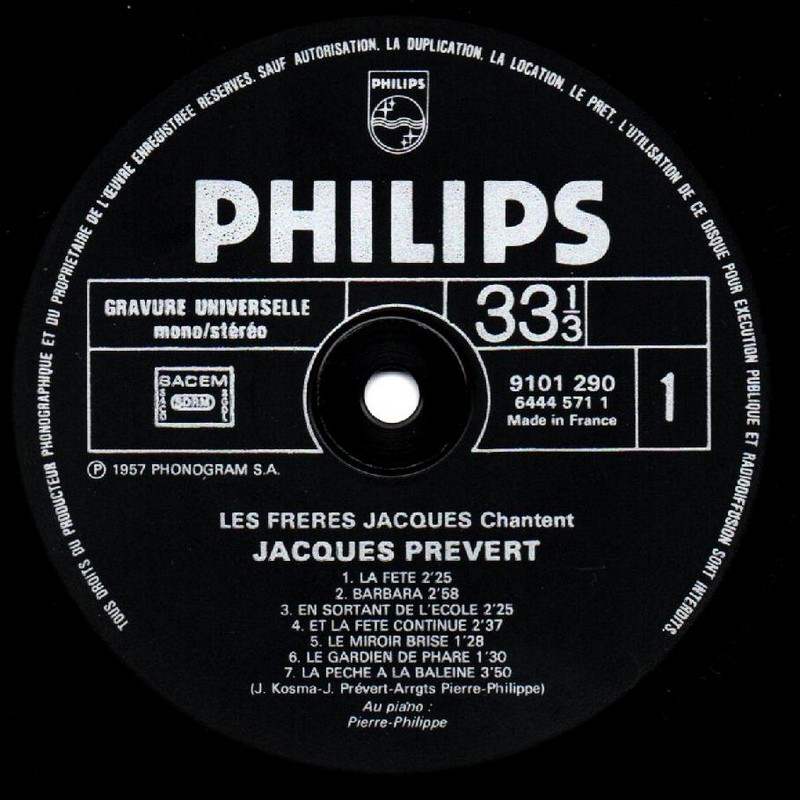 Les FRERES JACQUES chantent Jacques PREVERT. 33T PHILIPS.    (R2).jpg